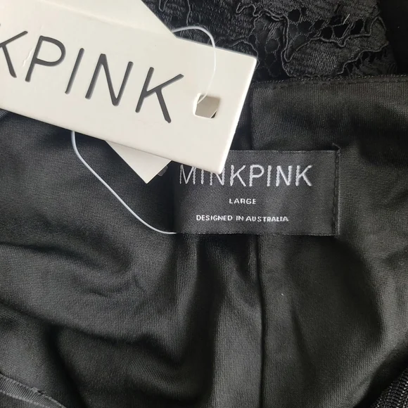 MinkPink Leila Dress Black Sz Large Cutout Longsleeve Whimsigoth Romantic Sexy - Picture 10 of 11